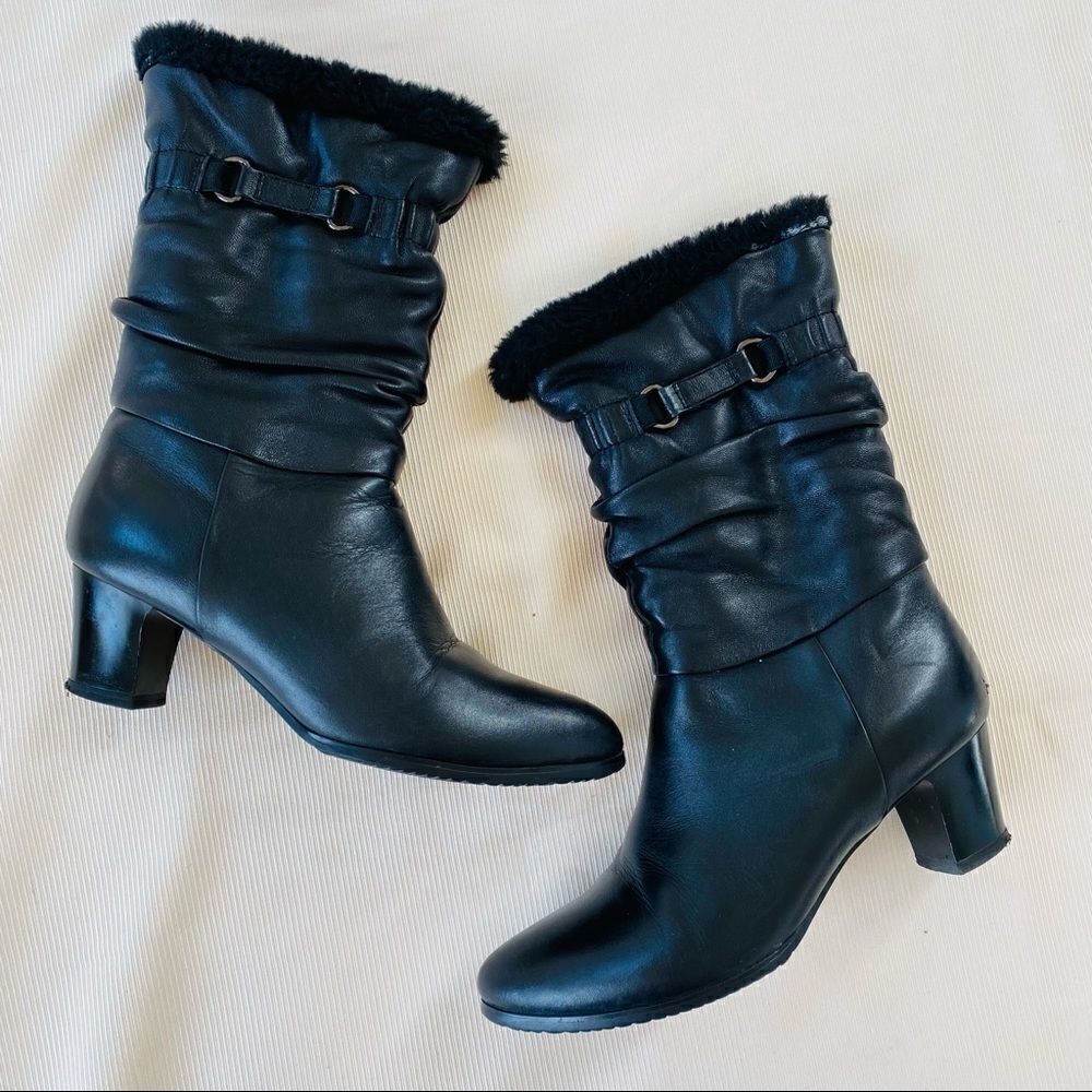 Womens Boots Leather Winter Fur Lined Casual Career Halfcalf Used EU37 US 6.5- 7